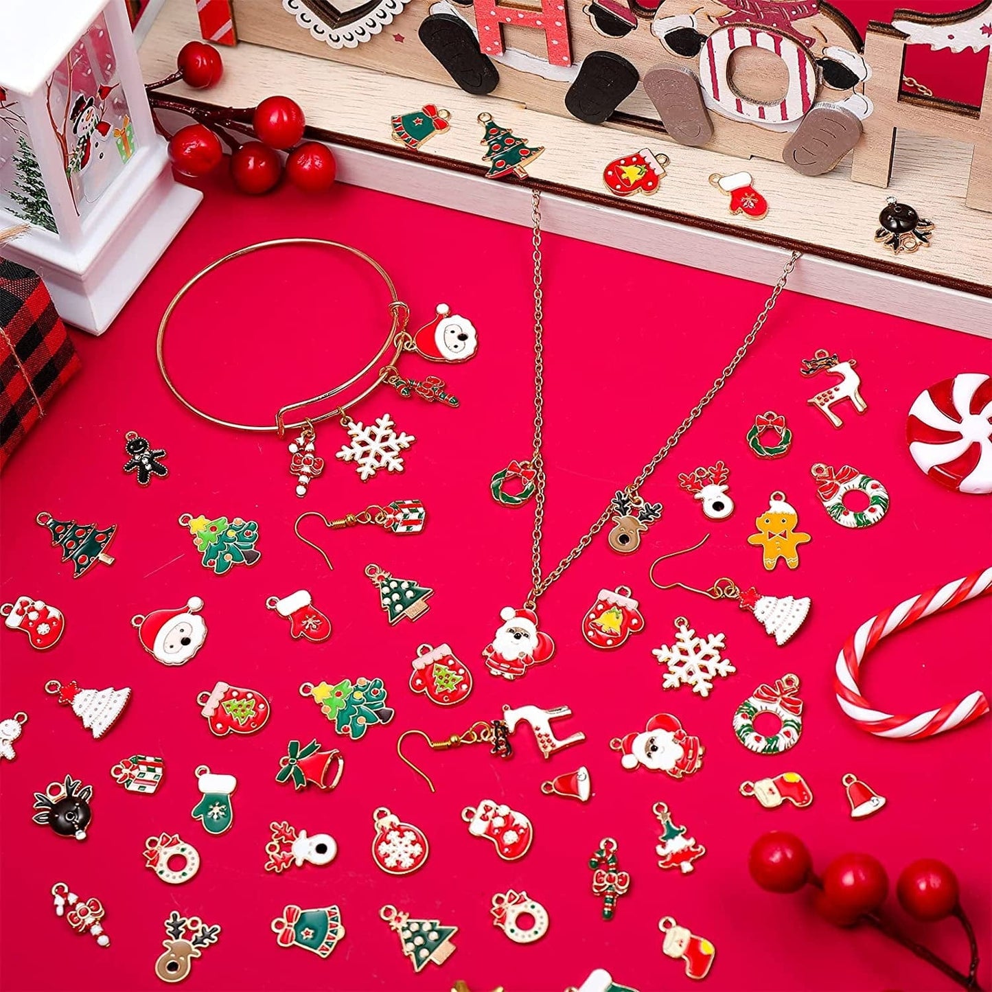 Christmas Charms DIY Xmas Pendant Assorted Styles Enameled Charms for Jewelry Making Alloy Christmas Theme Charms for Earring Necklace Bracelet Key Chain Supplies (66 Pieces) 66