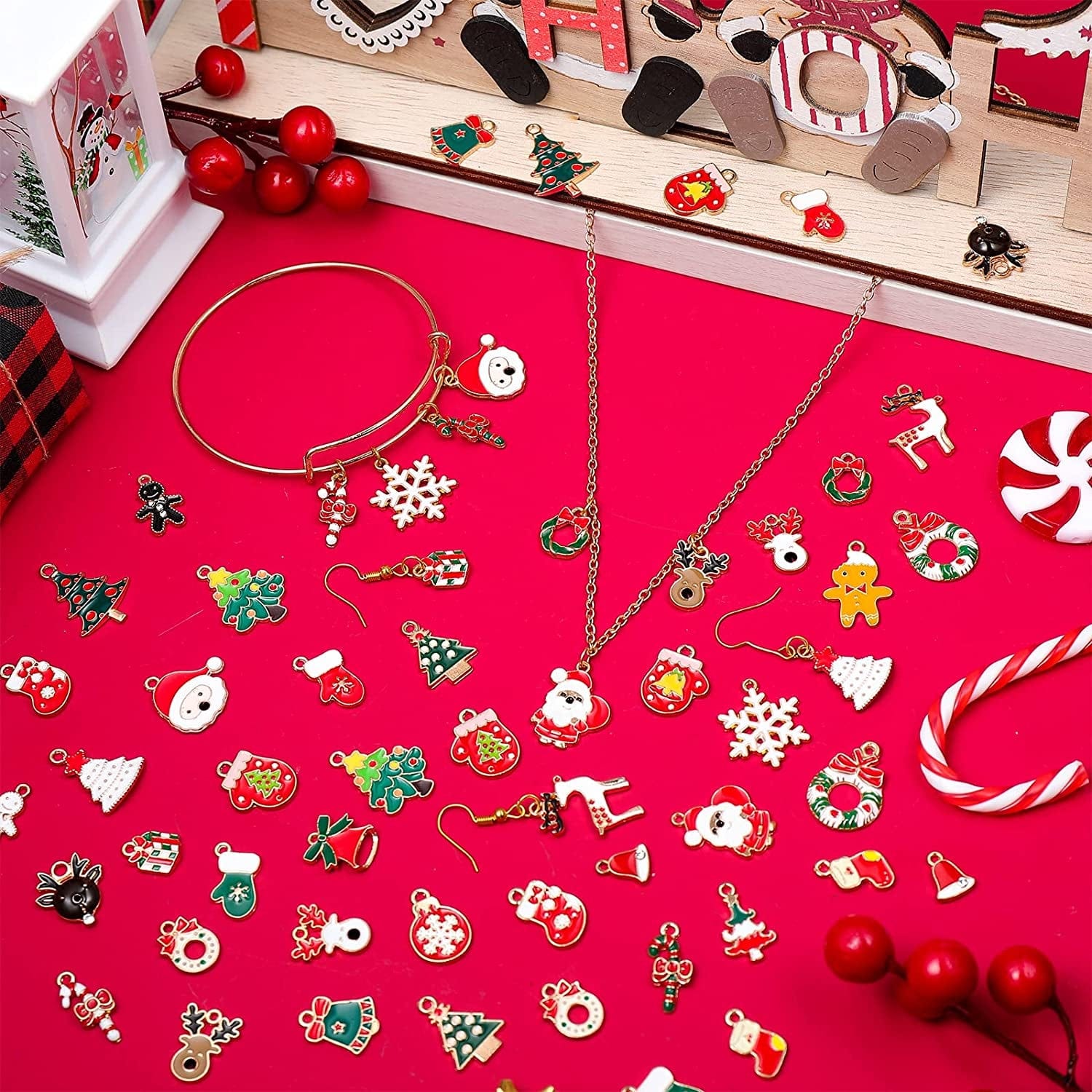 Christmas Charms DIY Xmas Pendant Assorted Styles Enameled Charms for Jewelry Making Alloy Christmas Theme Charms for Earring Necklace Bracelet Key Chain Supplies (66 Pieces) 66