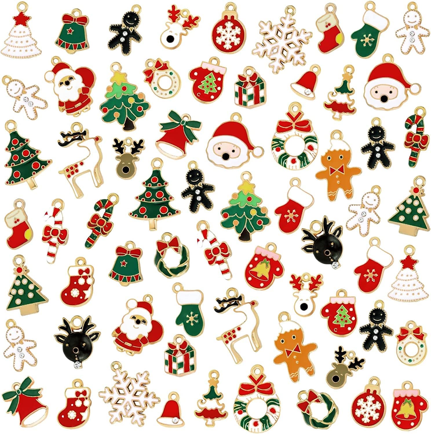 Christmas Charms DIY Xmas Pendant Assorted Styles Enameled Charms for Jewelry Making Alloy Christmas Theme Charms for Earring Necklace Bracelet Key Chain Supplies (66 Pieces) 66