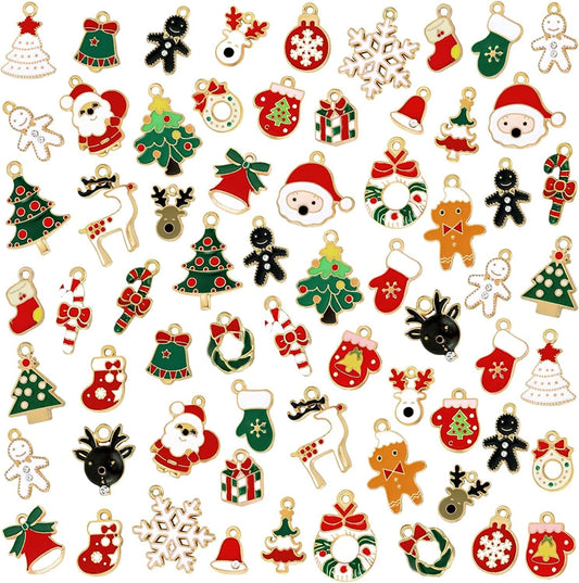Christmas Charms DIY Xmas Pendant Assorted Styles Enameled Charms for Jewelry Making Alloy Christmas Theme Charms for Earring Necklace Bracelet Key Chain Supplies (66 Pieces) 66
