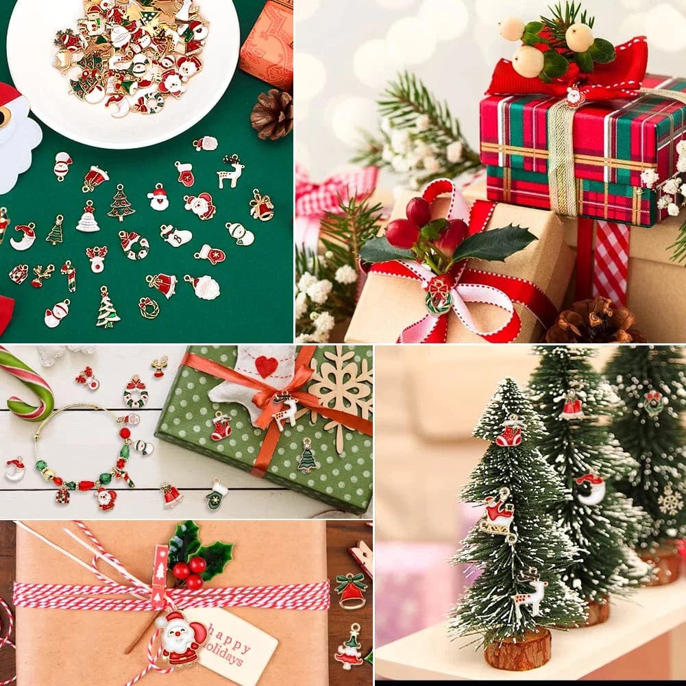 Christmas Charms Pendant Santa Snowman Bell Christmas Tree Cute Christmas Mini Alloy Pendant Jewelry for Bracelet Necklace Earring DIY Craft Decoration Supplies