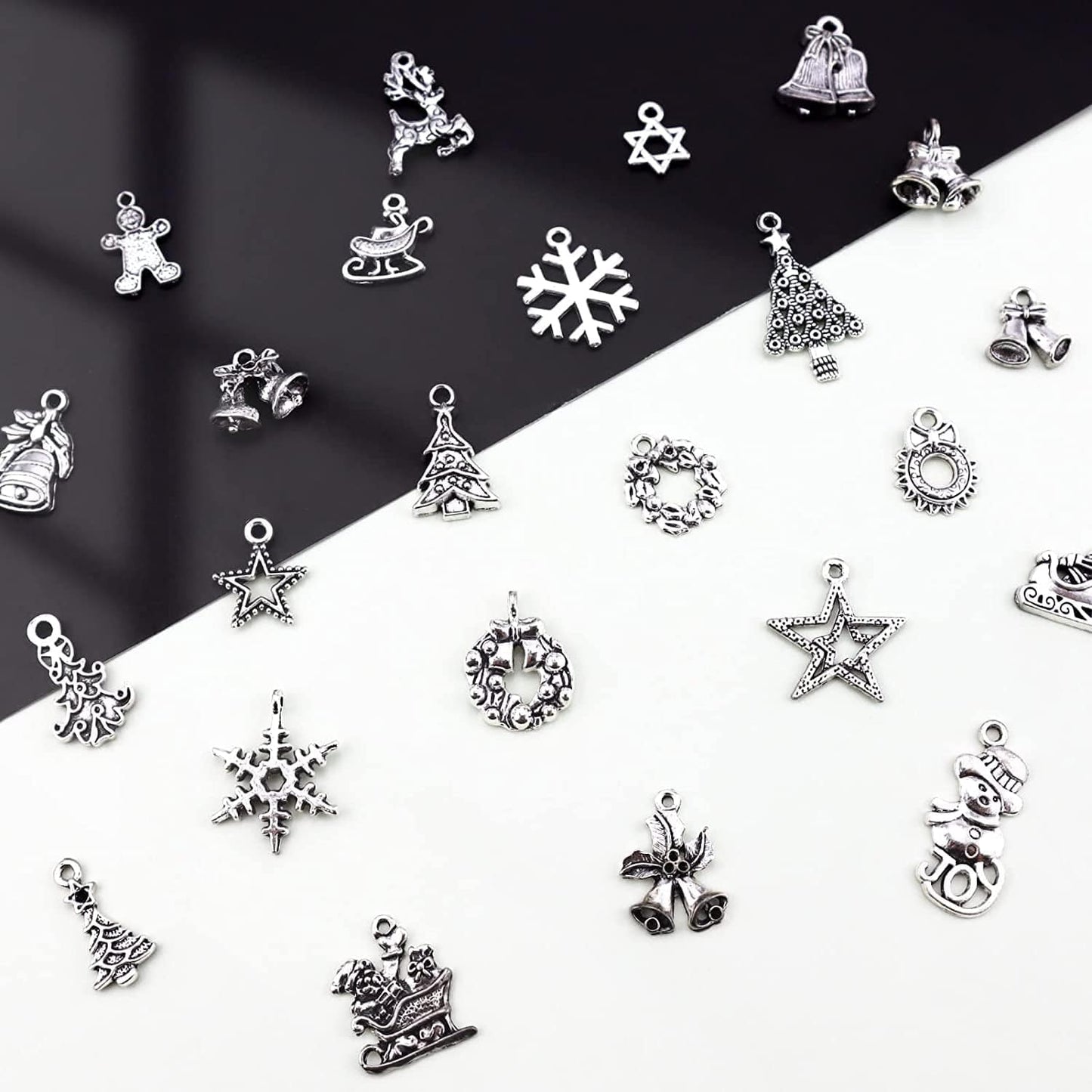 Christmas Charms, Wholesale Bulk Lots Christmas Charm Mixed Tibetan Silver Metal Beads Pendants DIY for Necklace Bracelet Jewelry Making Crafting and Christmas Ornaments