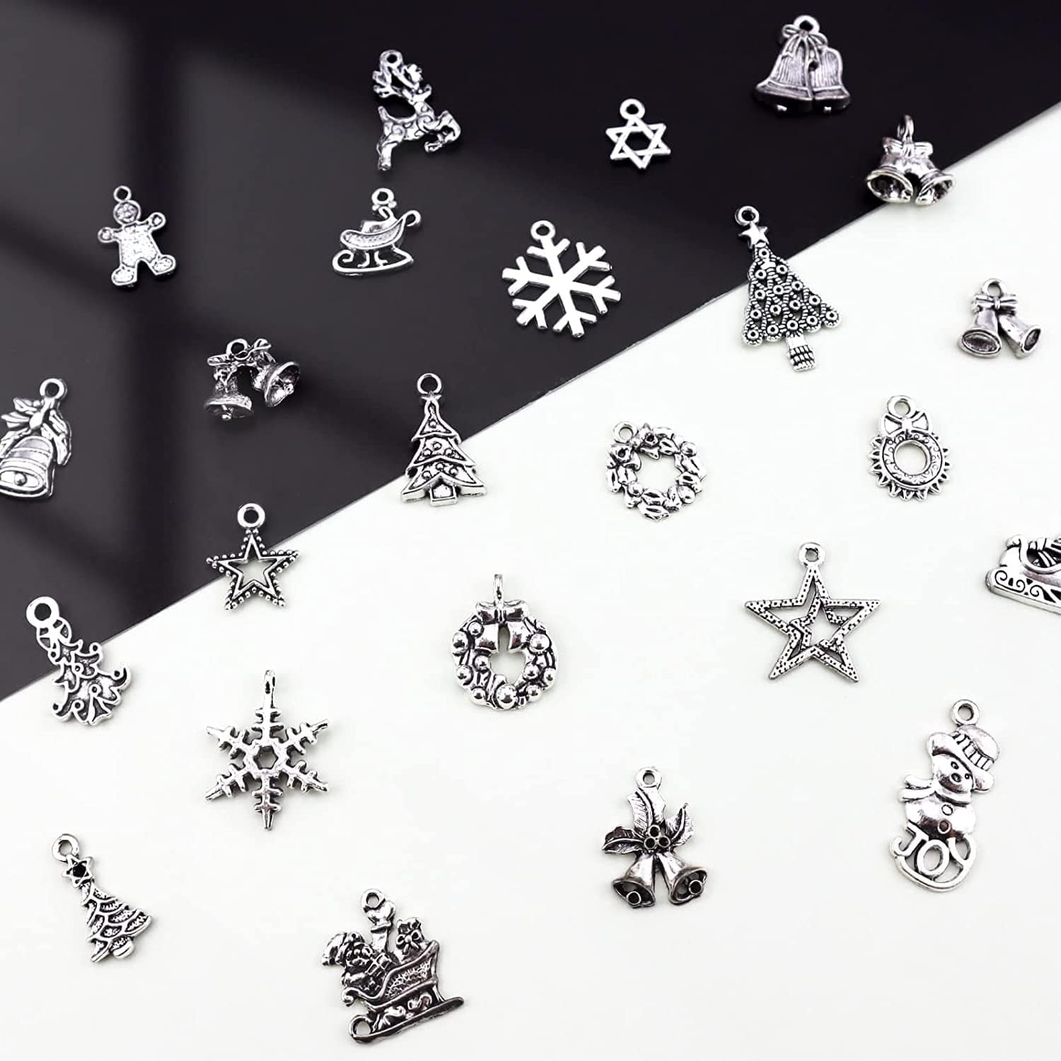 Christmas Charms, Wholesale Bulk Lots Christmas Charm Mixed Tibetan Silver Metal Beads Pendants DIY for Necklace Bracelet Jewelry Making Crafting and Christmas Ornaments