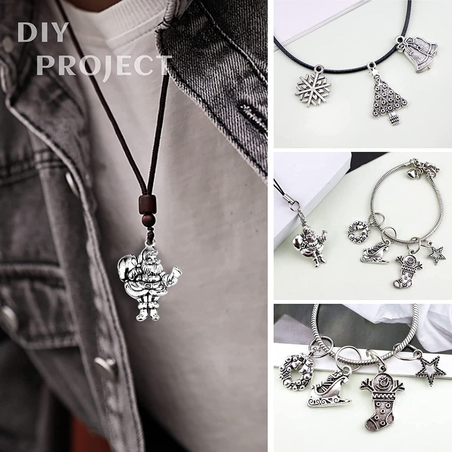 Christmas Charms, Wholesale Bulk Lots Christmas Charm Mixed Tibetan Silver Metal Beads Pendants DIY for Necklace Bracelet Jewelry Making Crafting and Christmas Ornaments