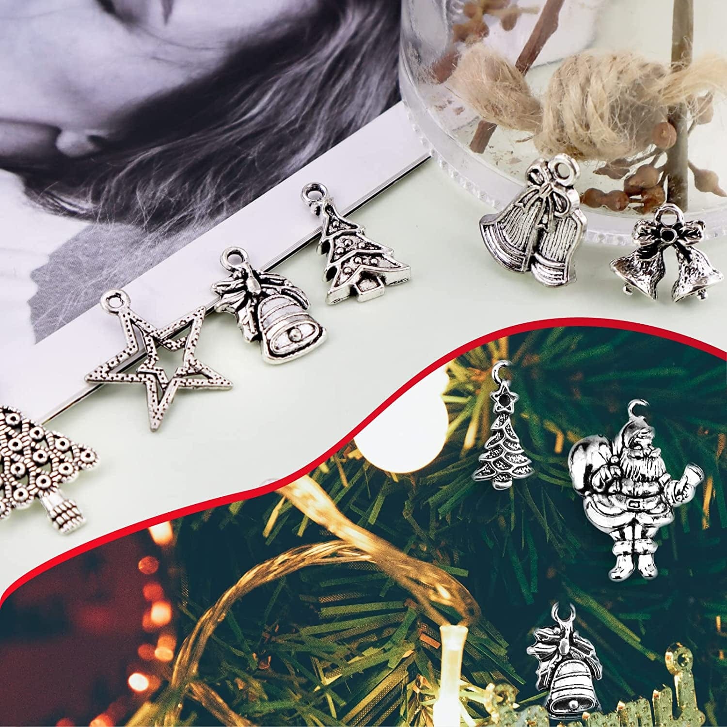 Christmas Charms, Wholesale Bulk Lots Christmas Charm Mixed Tibetan Silver Metal Beads Pendants DIY for Necklace Bracelet Jewelry Making Crafting and Christmas Ornaments