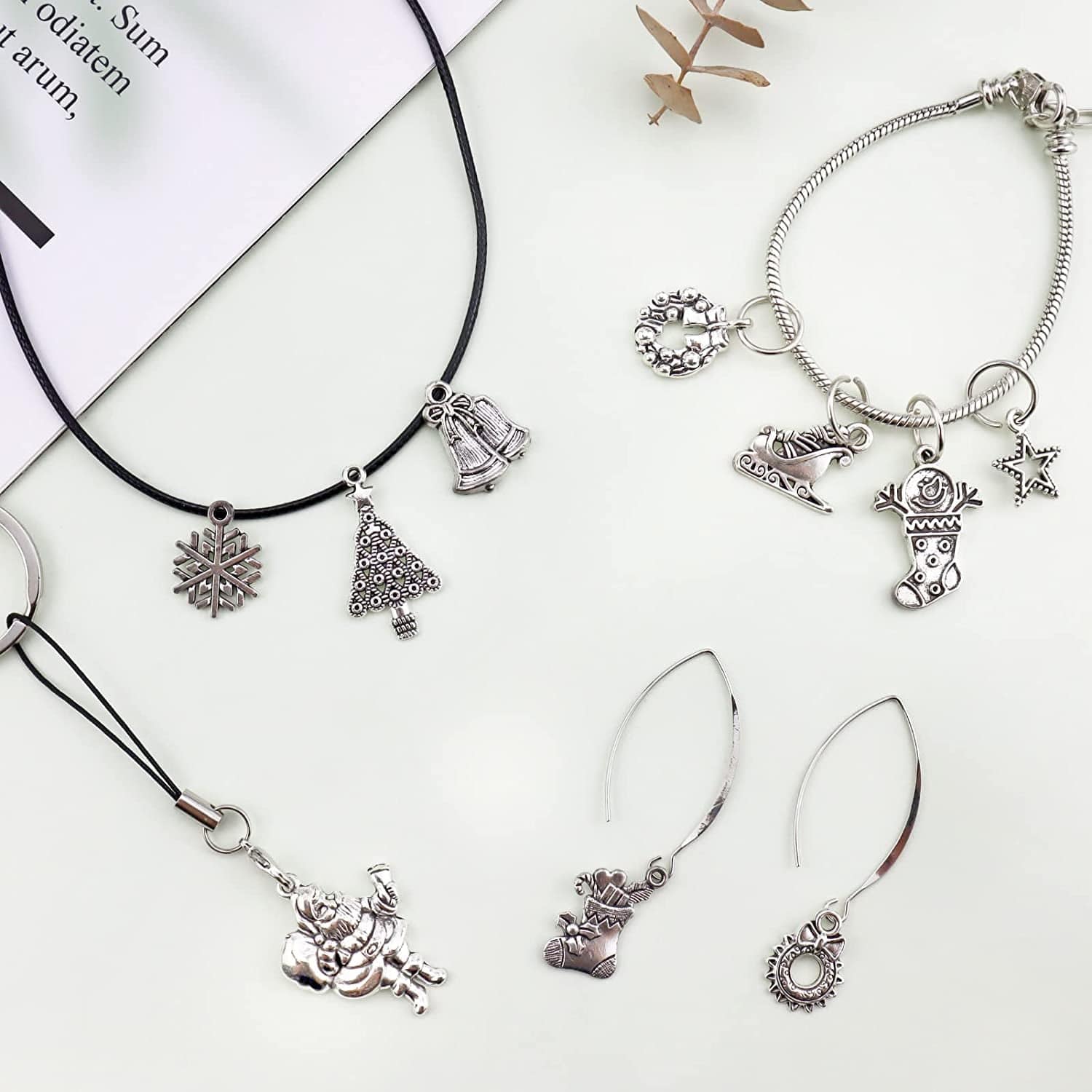 Christmas Charms, Wholesale Bulk Lots Christmas Charm Mixed Tibetan Silver Metal Beads Pendants DIY for Necklace Bracelet Jewelry Making Crafting and Christmas Ornaments