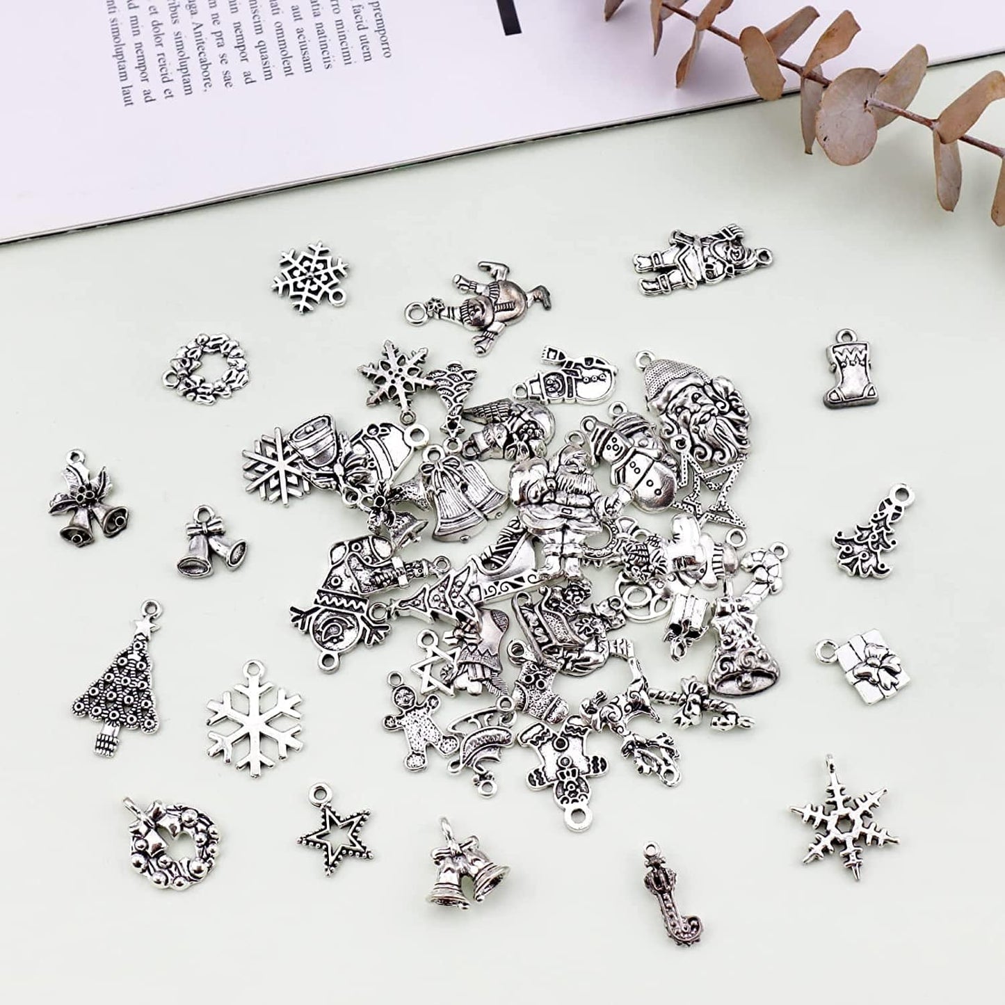 Christmas Charms, Wholesale Bulk Lots Christmas Charm Mixed Tibetan Silver Metal Beads Pendants DIY for Necklace Bracelet Jewelry Making Crafting and Christmas Ornaments