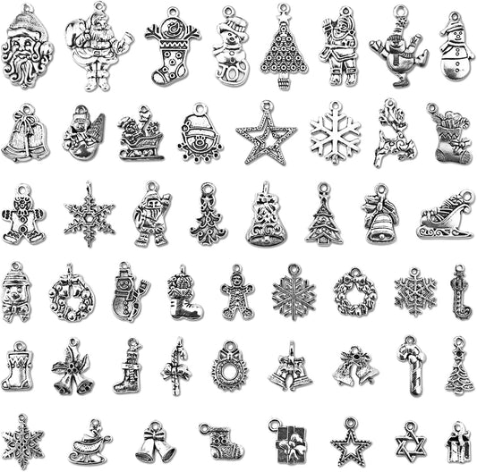 Christmas Charms, Wholesale Bulk Lots Christmas Charm Mixed Tibetan Silver Metal Beads Pendants DIY for Necklace Bracelet Jewelry Making Crafting and Christmas Ornaments