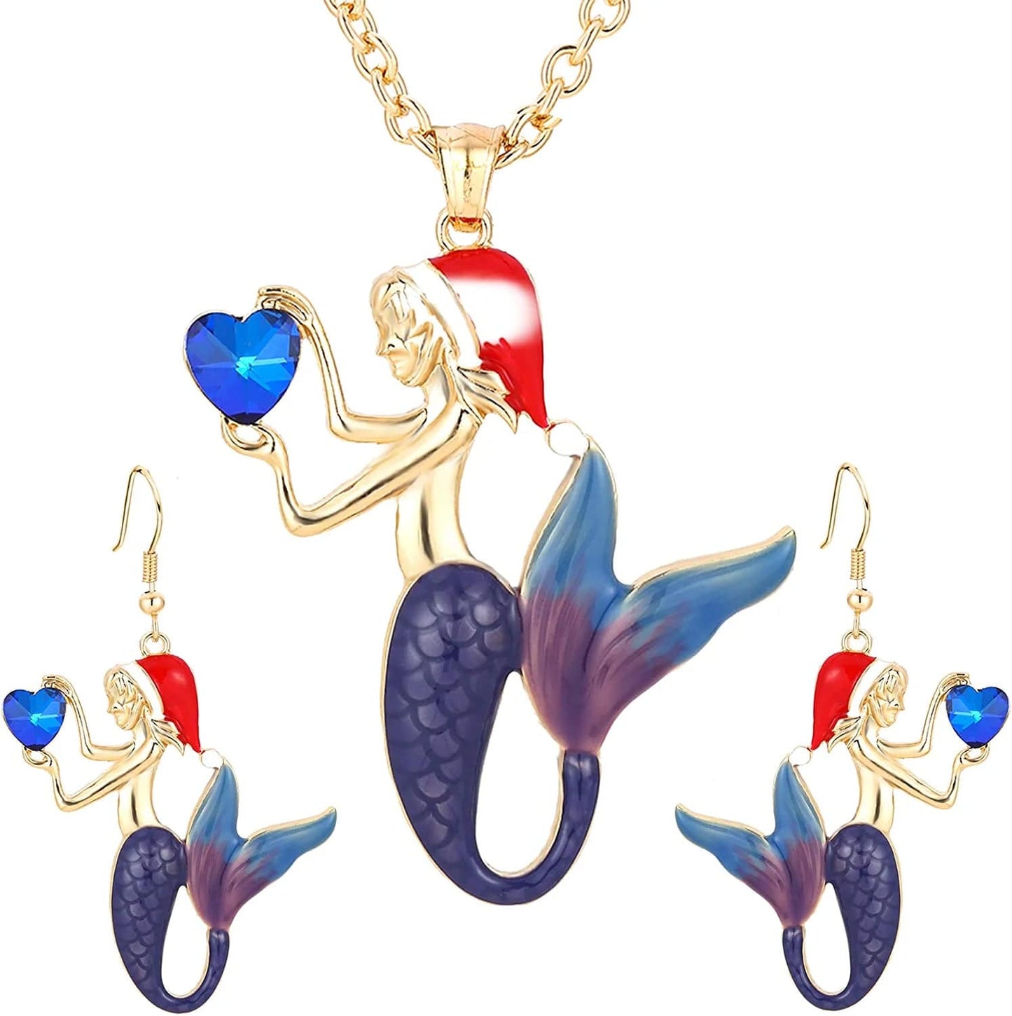 Christmas Jewelry Sets for Women Girls, Glitter Rhinestone Enameled Thanksgiving Xmas Holiday Jewelry Pendant Necklace Brooches Pins Dangle Earrings Set Gold Plated B