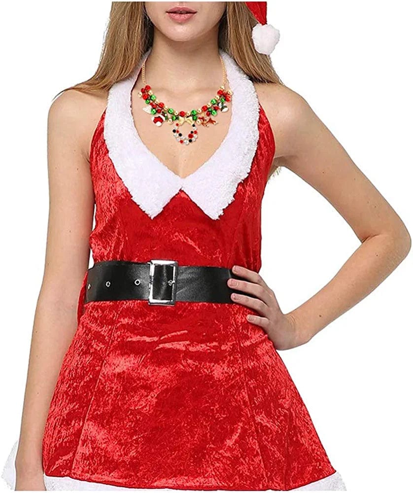 Christmas Jingle Bell Necklace Set X-Mas Crystal Pendant Necklace Bell Beaded Earrings Festival Holiday Jewelry Set for Women Girls Kids
