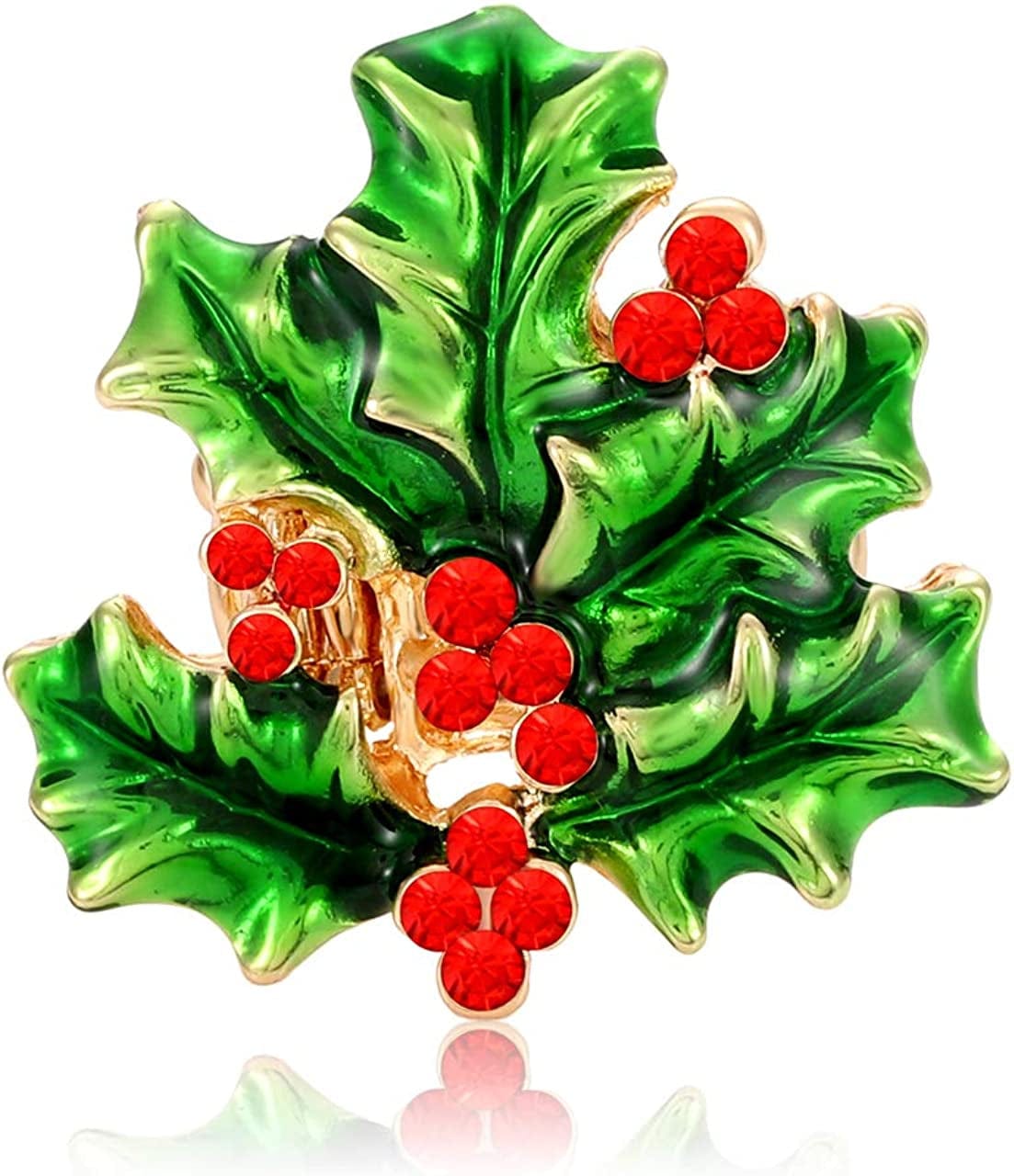 Christmas Ring Handmade Xmas Tree Santa Claus Berry Fern Mistletoe Elastic Stretch Rings Holiday Rhinestone Ring Jewelry Christmas flower