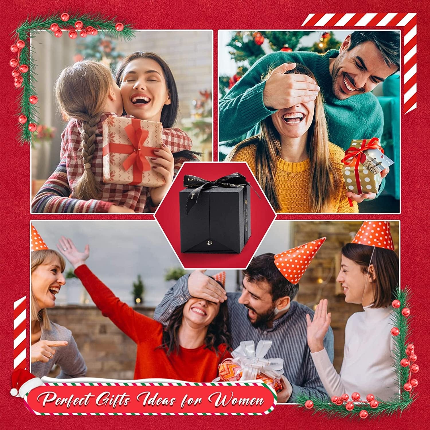 Christmas Rose Gifts for Women - Forever Red Real Rose Gift with Blue Crystal Necklace Birthday Gifts Ideas for Mom Girlfriend Wife Gifts Ideas for Anniversary Valentines