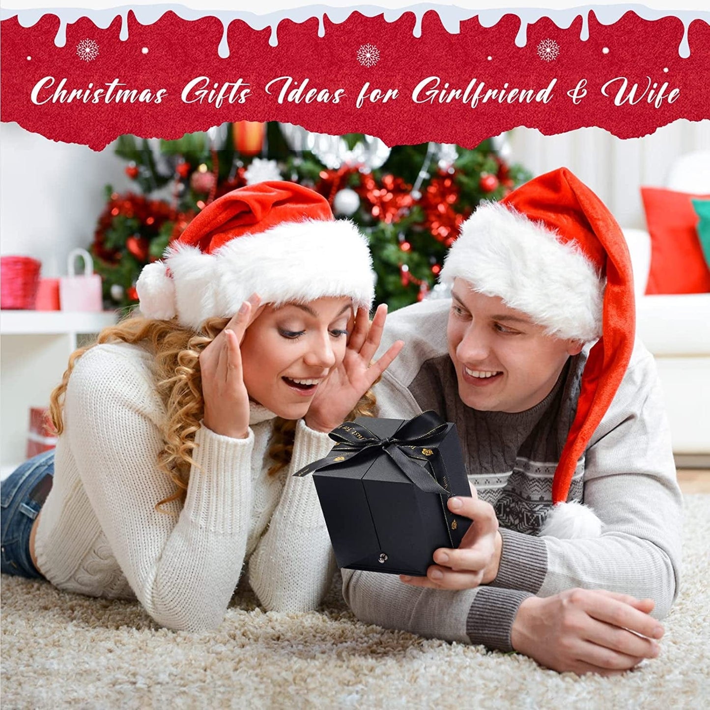 Christmas Rose Gifts for Women - Forever Red Real Rose Gift with Blue Crystal Necklace Birthday Gifts Ideas for Mom Girlfriend Wife Gifts Ideas for Anniversary Valentines