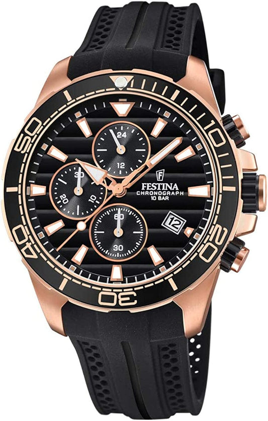 Chrono Men Watch F20367/1 Black Rose Gold Plated