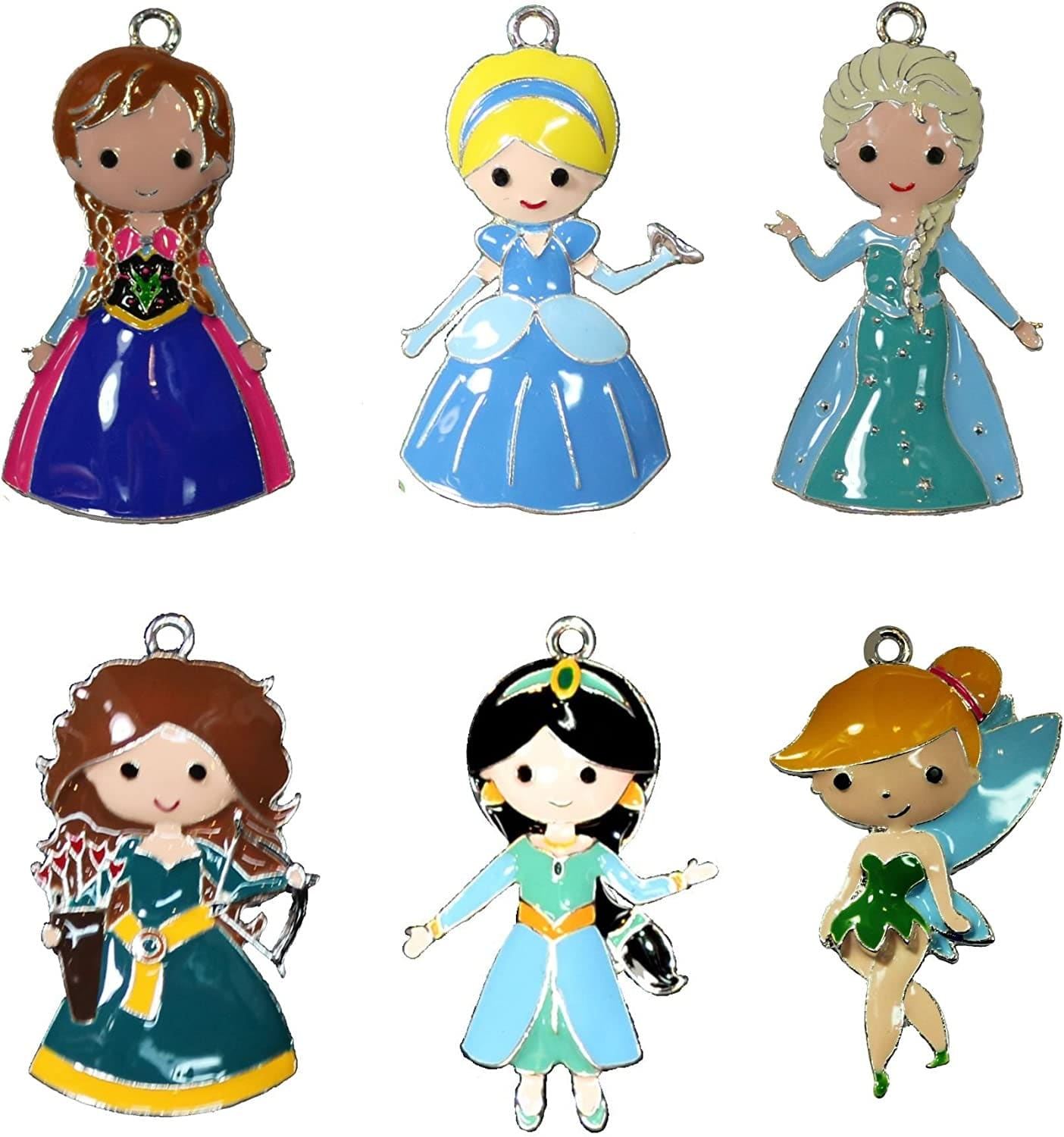 Chunky Princess Pendant Lot for Bubblegum Necklaces and Crafts 6 Enamel Charms Set 2