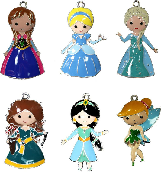 Chunky Princess Pendant Lot for Bubblegum Necklaces and Crafts 6 Enamel Charms Set 2
