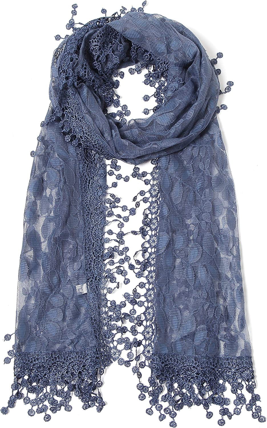 Cindy and Wendy Lightweight Soft Leaf Lace Fringes Scarf Shawl for Women Apparel & Accessories > Clothing Accessories > Scarves & Shawls Cindy and Wendy Navy