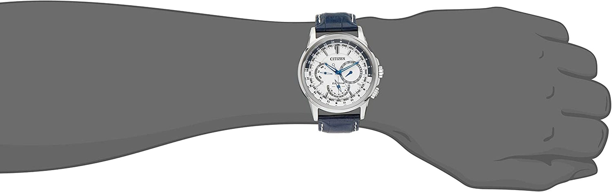 Citizen Men'S Eco-Drive Classic Calendrier Watch, Stainless Steel Blue Strap, White Dial