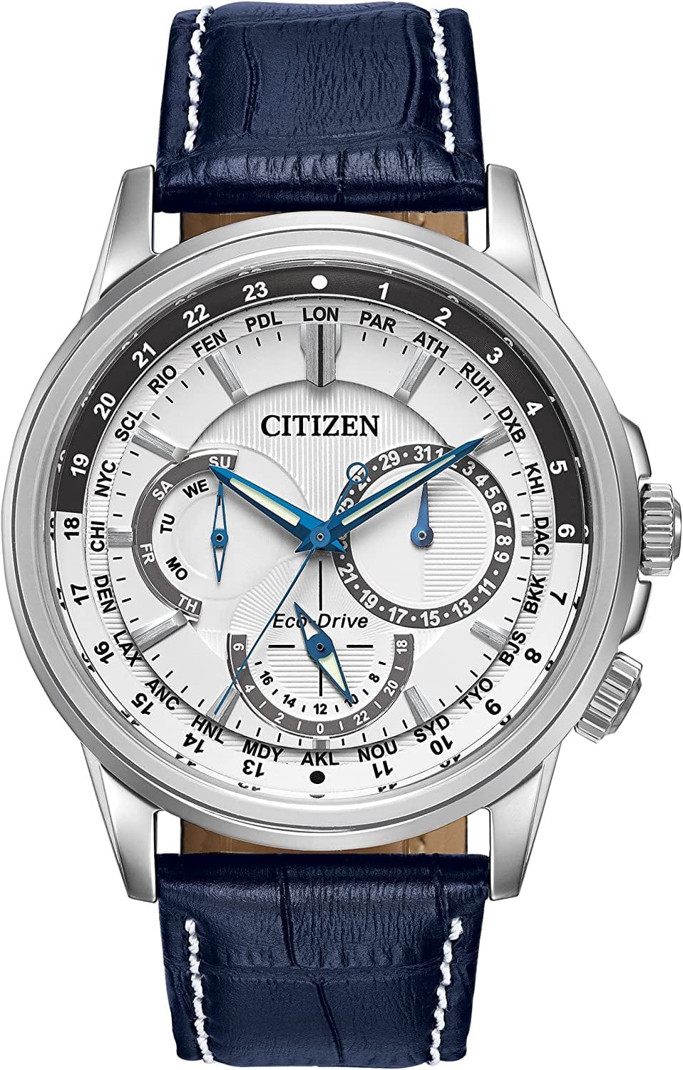 Citizen Men'S Eco-Drive Classic Calendrier Watch, Stainless Steel Blue Strap, White Dial