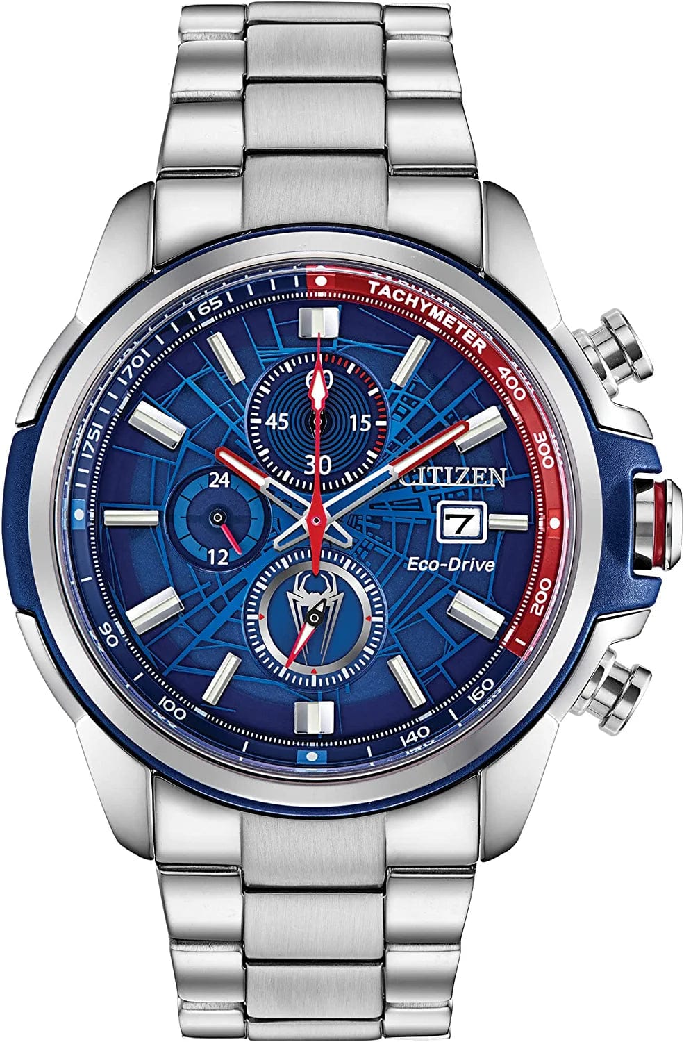 Citizen Men'S Eco-Drive Marvel Spider Man Watch in Stainless Steel, Spider Man Art Blue and Red Dial (Model: CA0429-53W)