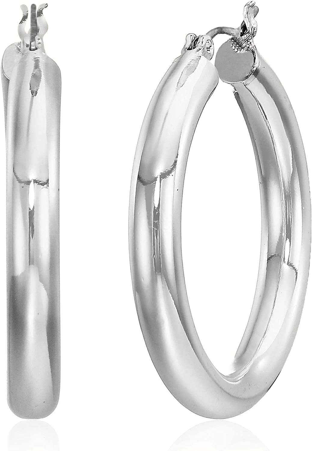 Classics Silvertone Large Oval Hoop Earrings SILVER / Clicktop Hoop Earrings