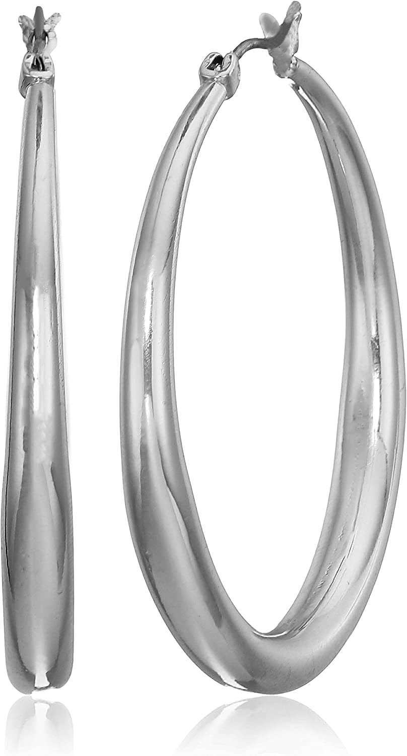 Classics Silvertone Large Oval Hoop Earrings SILVER / Tapered Hoop Earrings