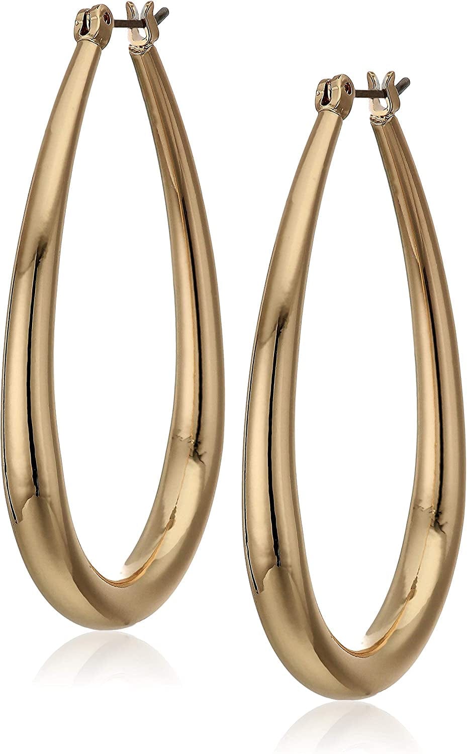 Classics Silvertone Large Oval Hoop Earrings Gold tone / PE ELONGATED TUBE HOOP