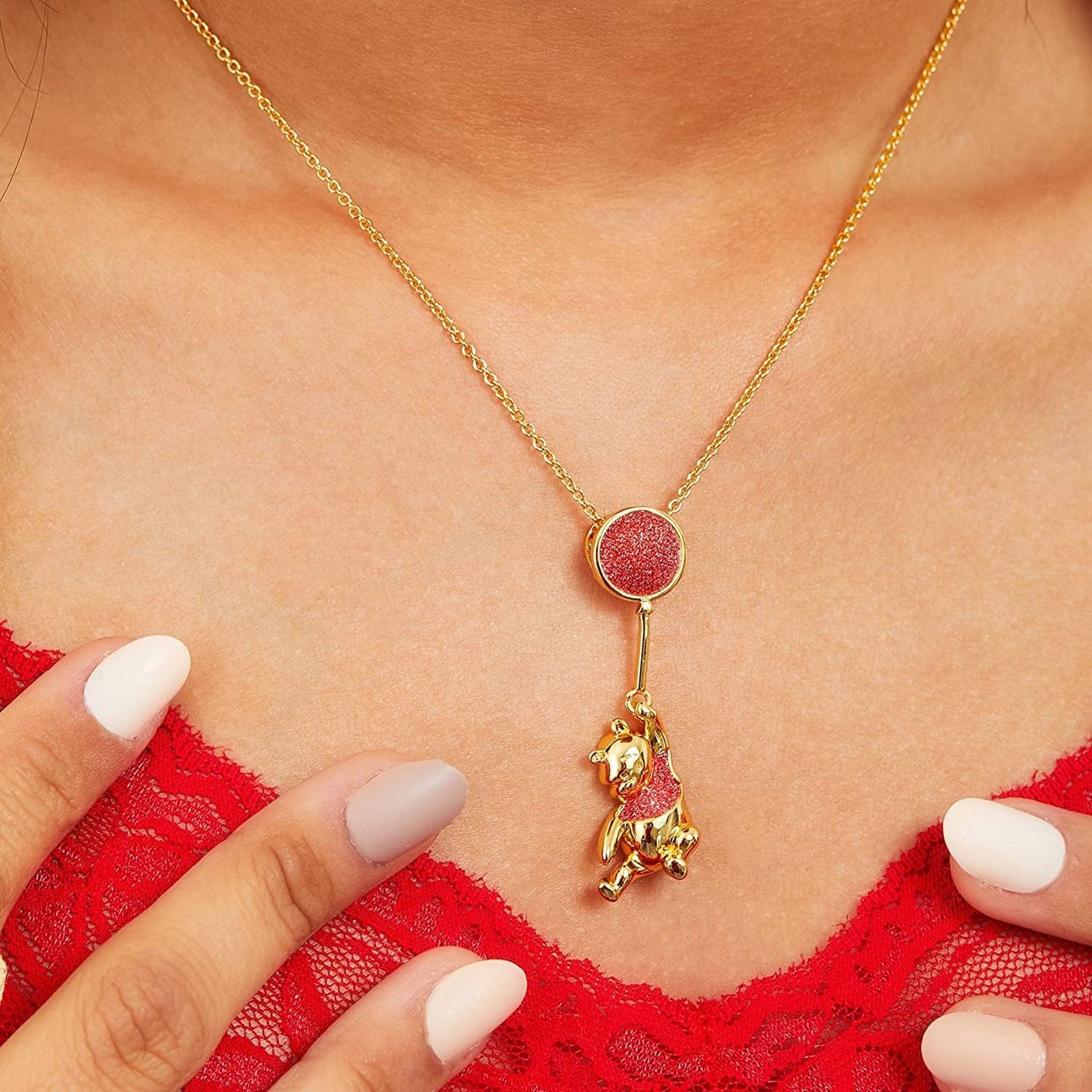 Classics Winnie the Pooh Gold Plated Swinging Balloon Necklace, 18"