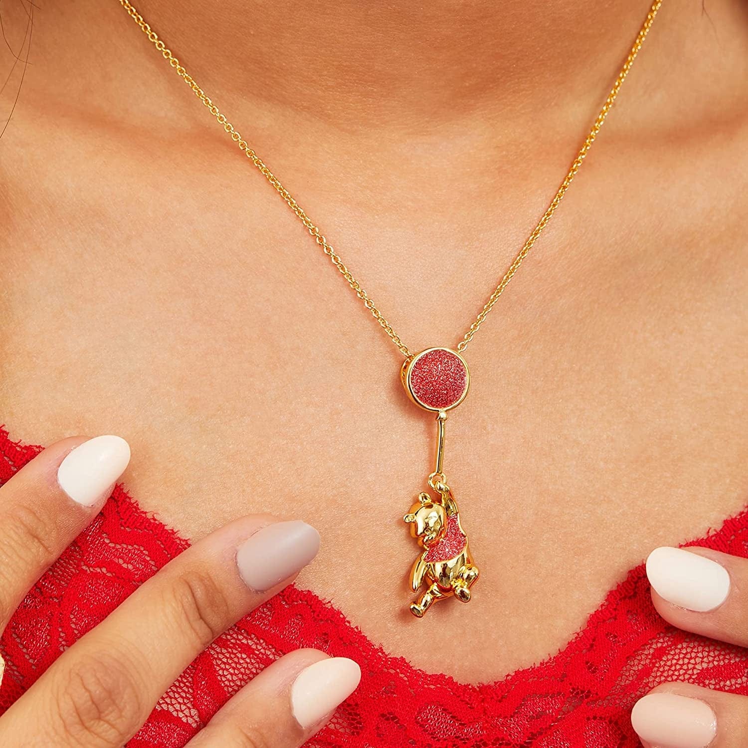 Classics Winnie the Pooh Gold Plated Swinging Balloon Necklace, 18"