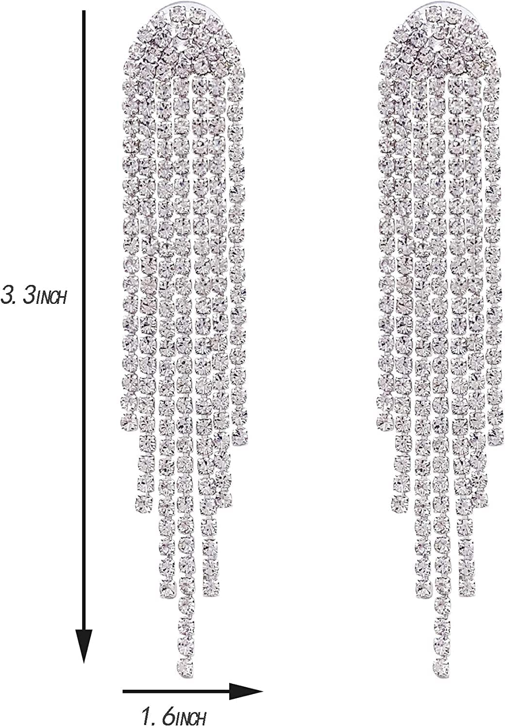 Clear Rhinestone Crystal Boho Tassel Long Sparkle Dangle Earrings 2.8"/3.3"