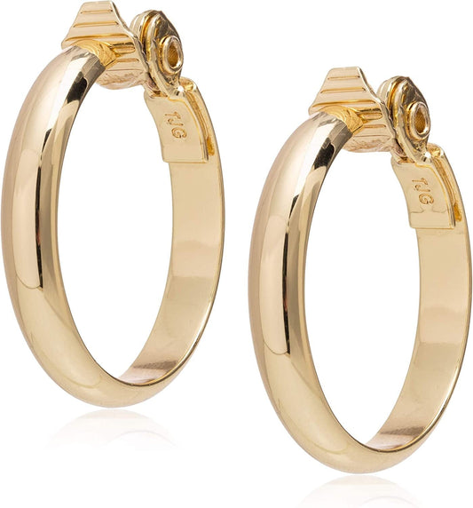 Clip Hoop Earrings Gold Tone / Wide Hoop Clip-On Earrings