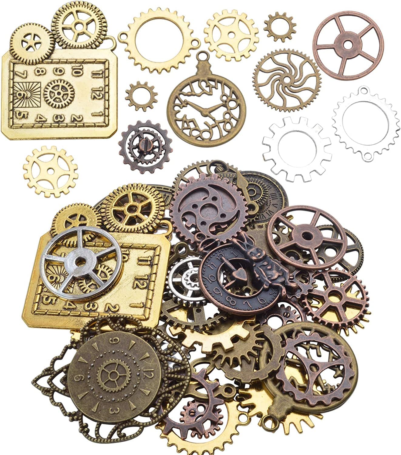 Clock Face Charm Pendant,100 Gram Multi-Style Clocks and Watches Dial Face Movement Charms Gears Steampunk Pendant Craft Supplies for DIY Jewelry Making Mixed Color