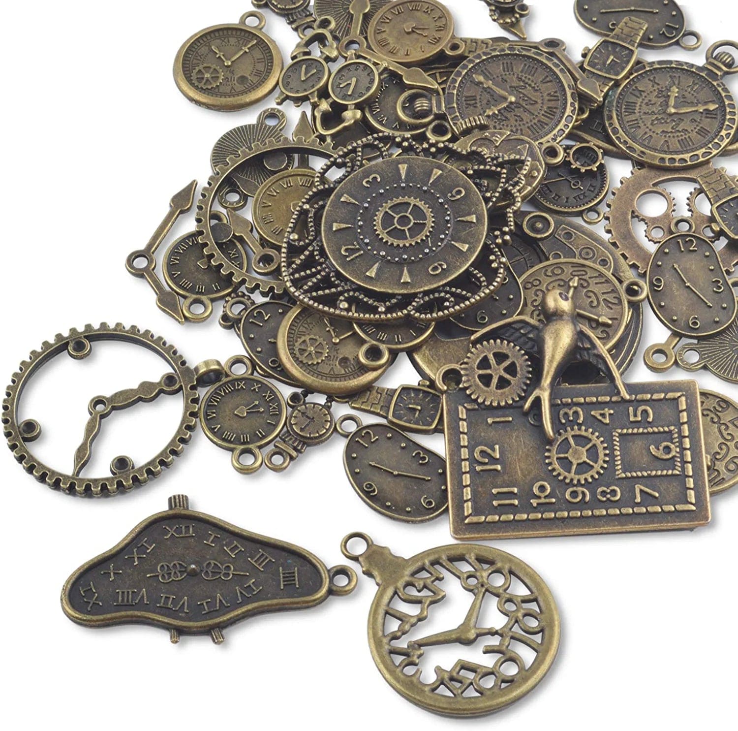 Clock Face Charm Pendant,100 Gram Multi-Style Clocks and Watches Dial Face Movement Charms Gears Steampunk Pendant Craft Supplies for DIY Jewelry Making