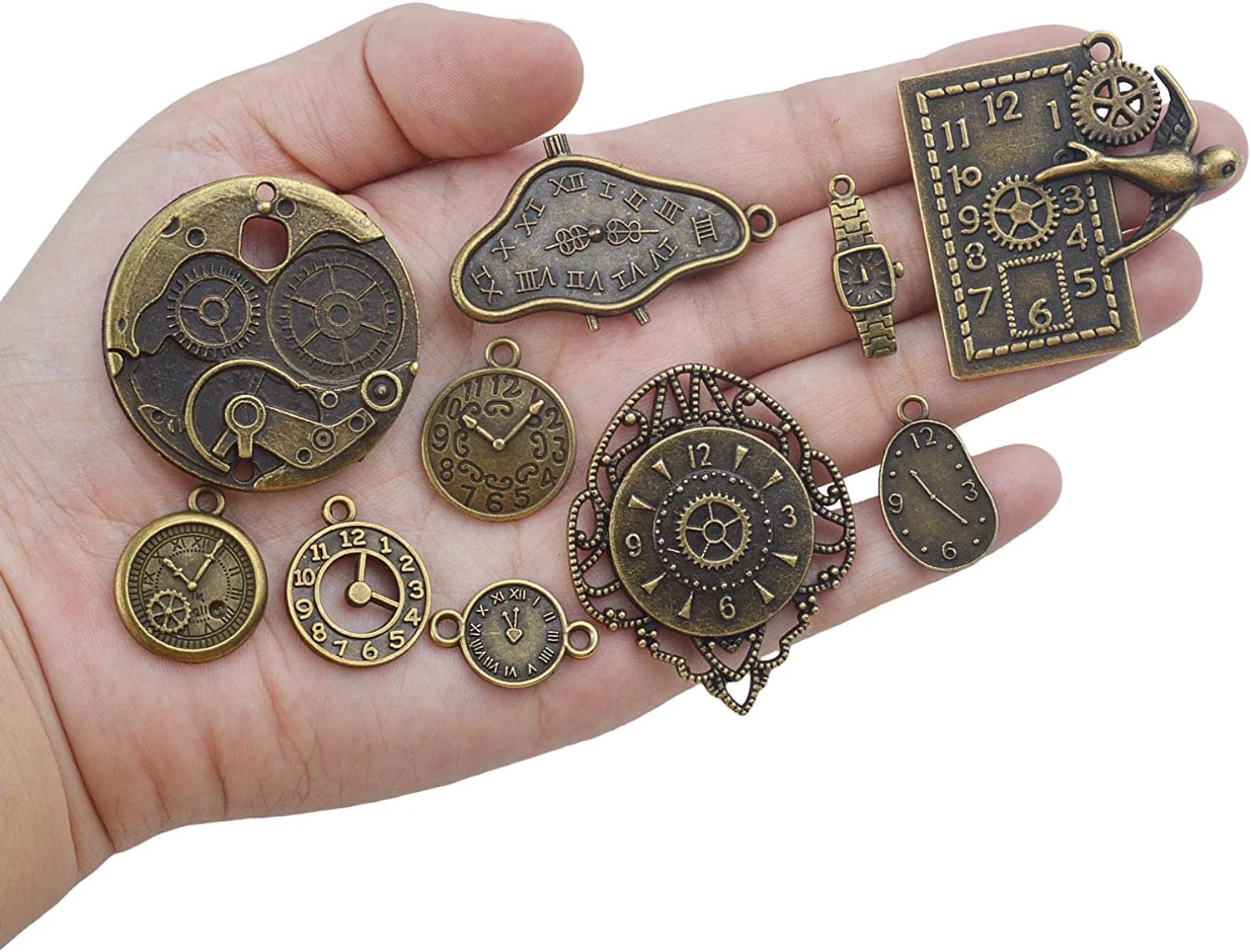 Clock Face Charm Pendant,100 Gram Multi-Style Clocks and Watches Dial Face Movement Charms Gears Steampunk Pendant Craft Supplies for DIY Jewelry Making