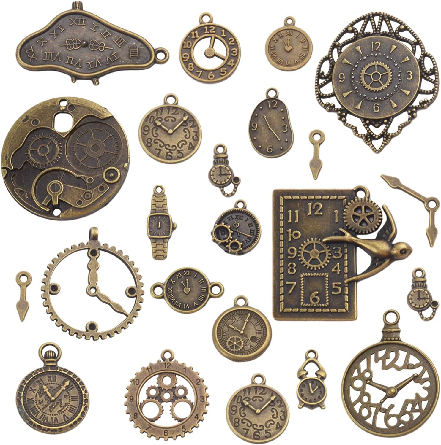 Clock Face Charm Pendant,100 Gram Multi-Style Clocks and Watches Dial Face Movement Charms Gears Steampunk Pendant Craft Supplies for DIY Jewelry Making