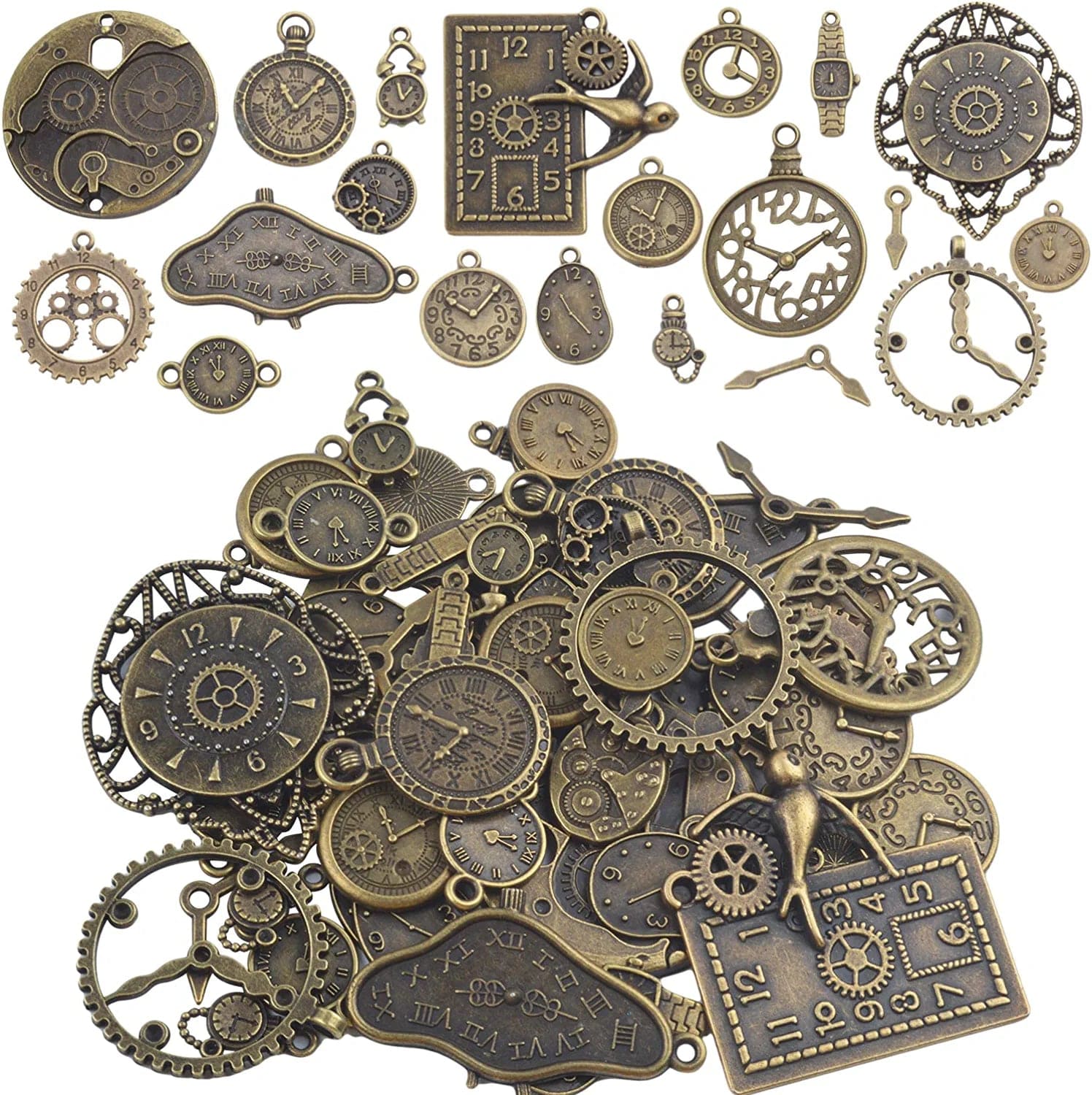 Clock Face Charm Pendant,100 Gram Multi-Style Clocks and Watches Dial Face Movement Charms Gears Steampunk Pendant Craft Supplies for DIY Jewelry Making Antique Bronze