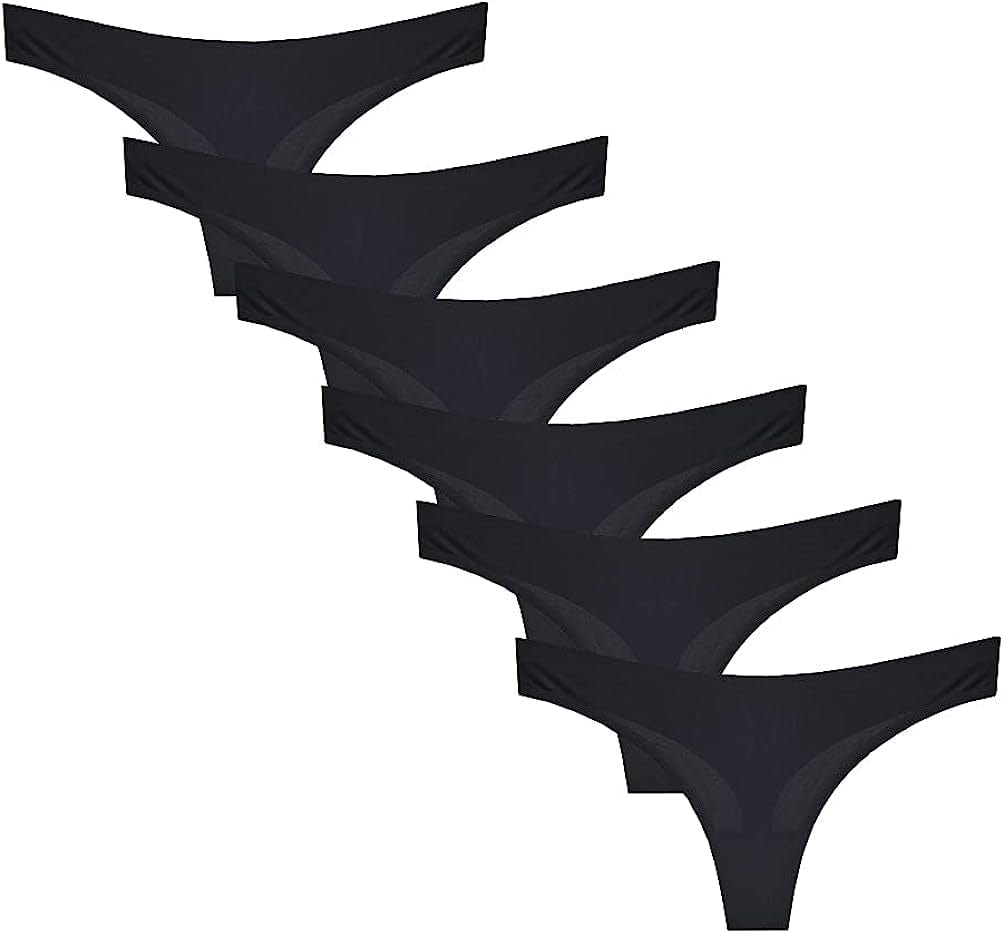 Closecret Women Laser Cut Seamless Thongs Panties Ice Silk Comfy G-String Underwear Black / X-Large