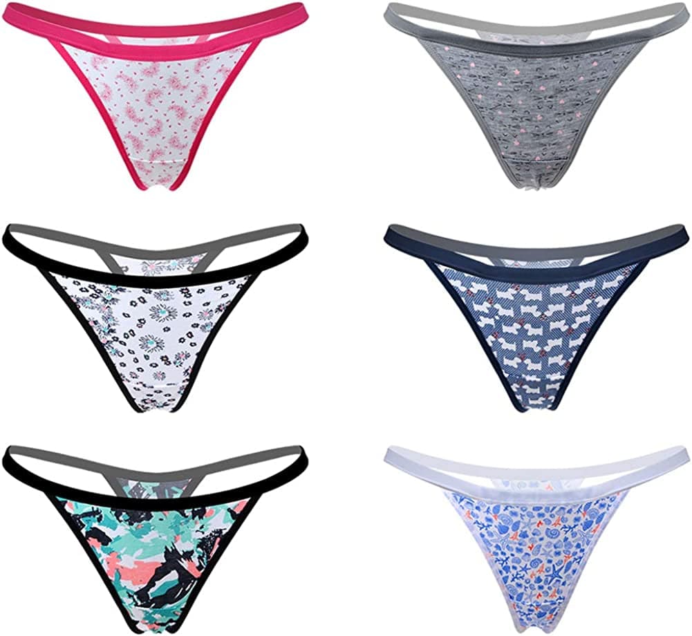Closecret Women’S Panties Cotton Thongs Pack of 6Pcs G-String Printed / XX-Small-X-Small