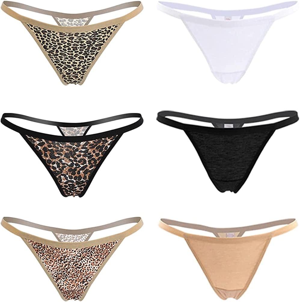 Closecret Women’S Panties Cotton Thongs Pack of 6Pcs G-String Leopard / XX-Small-X-Small