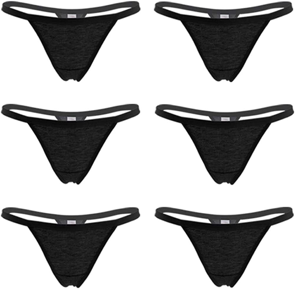 Closecret Women’S Panties Cotton Thongs Pack of 6Pcs G-String Black / Small-Medium