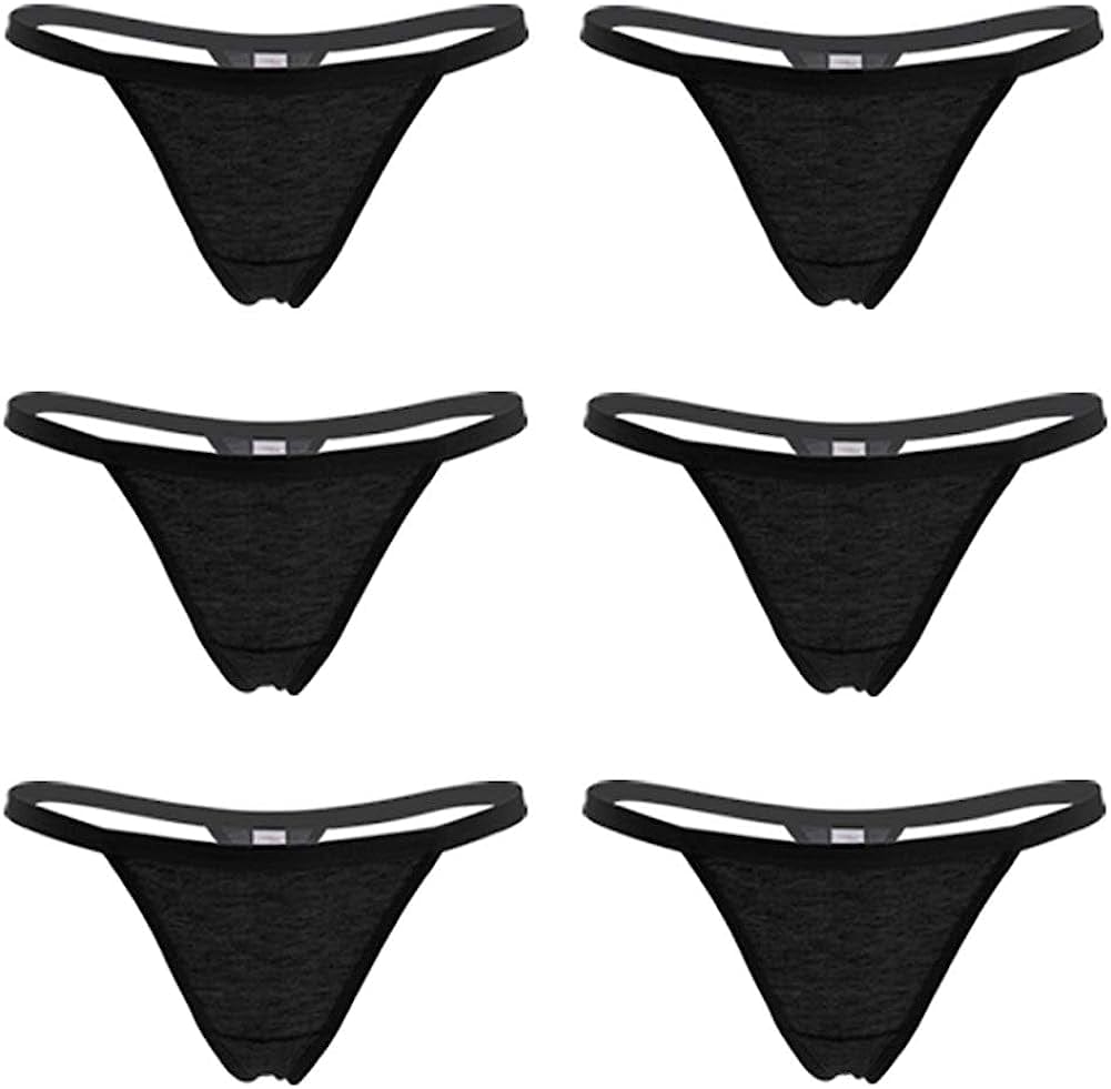 Closecret Women’S Panties Cotton Thongs Pack of 6Pcs G-String Black / XX-Small-X-Small