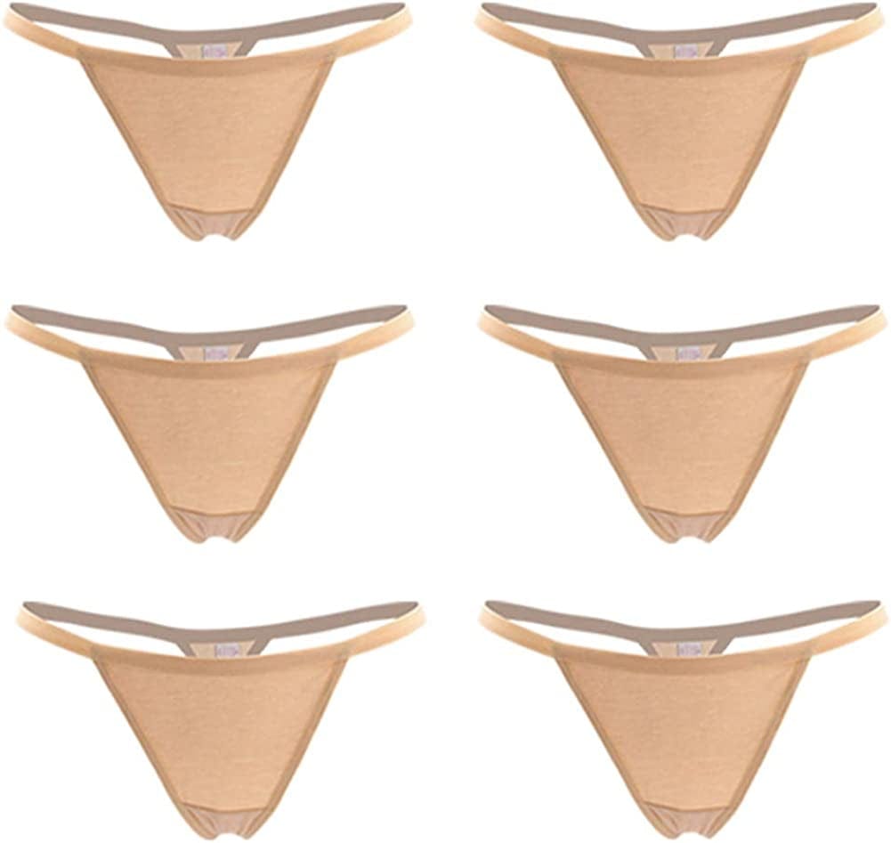 Closecret Women’S Panties Cotton Thongs Pack of 6Pcs G-String Beige / XX-Small-X-Small