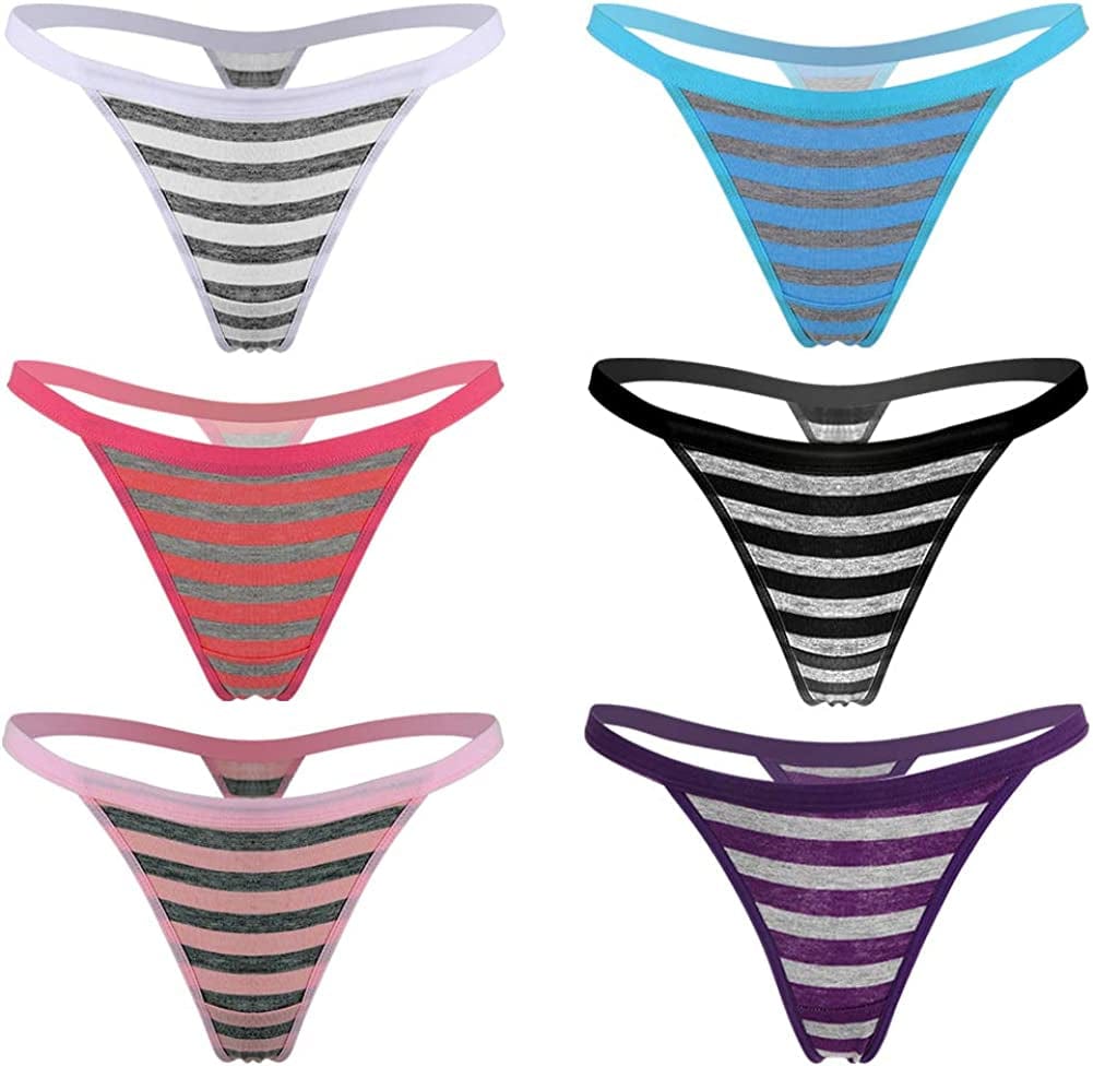 Closecret Women’S Panties Cotton Thongs Pack of 6Pcs G-String Stripe / XX-Small-X-Small