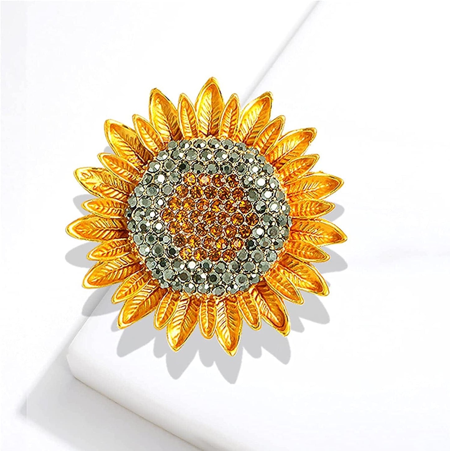 Coat Pin Delicate Yellow Enamel Lapel Elegant Sunflower Pin Brooches Rhinestone for Women Brooch Lock Pin Backs (Multicolor, One Size) Multicolor / One Size