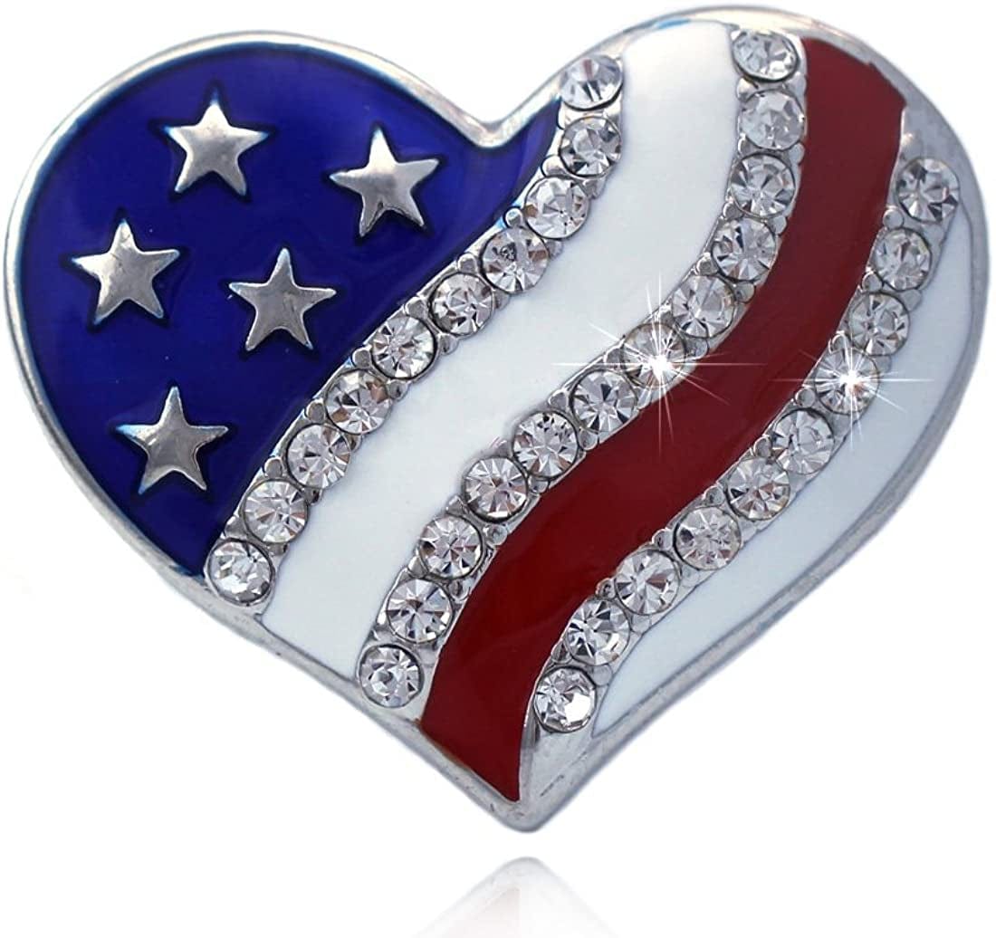 Cocojewelry 4Th of July American Flag Heart Star Stretch Resizable Band Cocktail Ring Silver-tone Heart