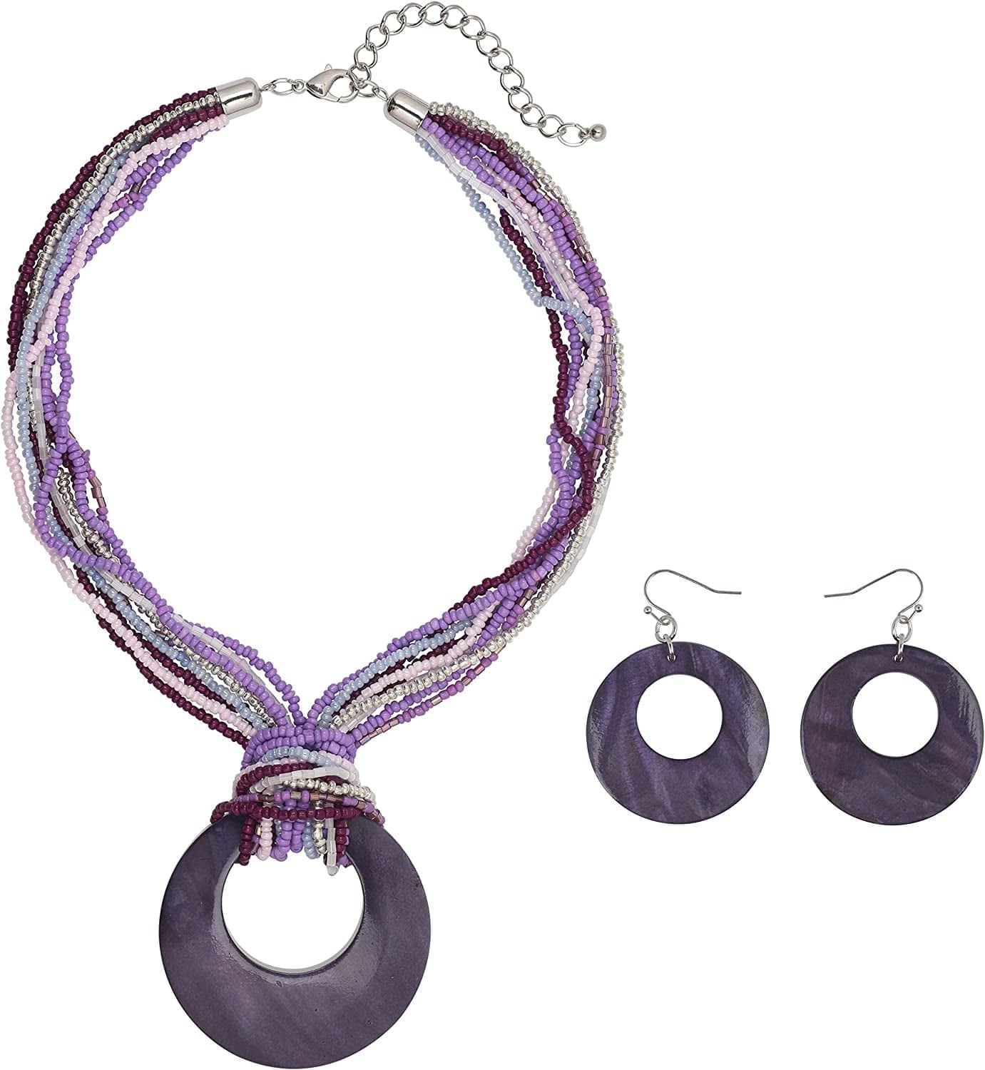 COIRIS Multi Strand Statement Colorful Beaded Necklace with Big Circle Shell Pendant for Women Loganbery