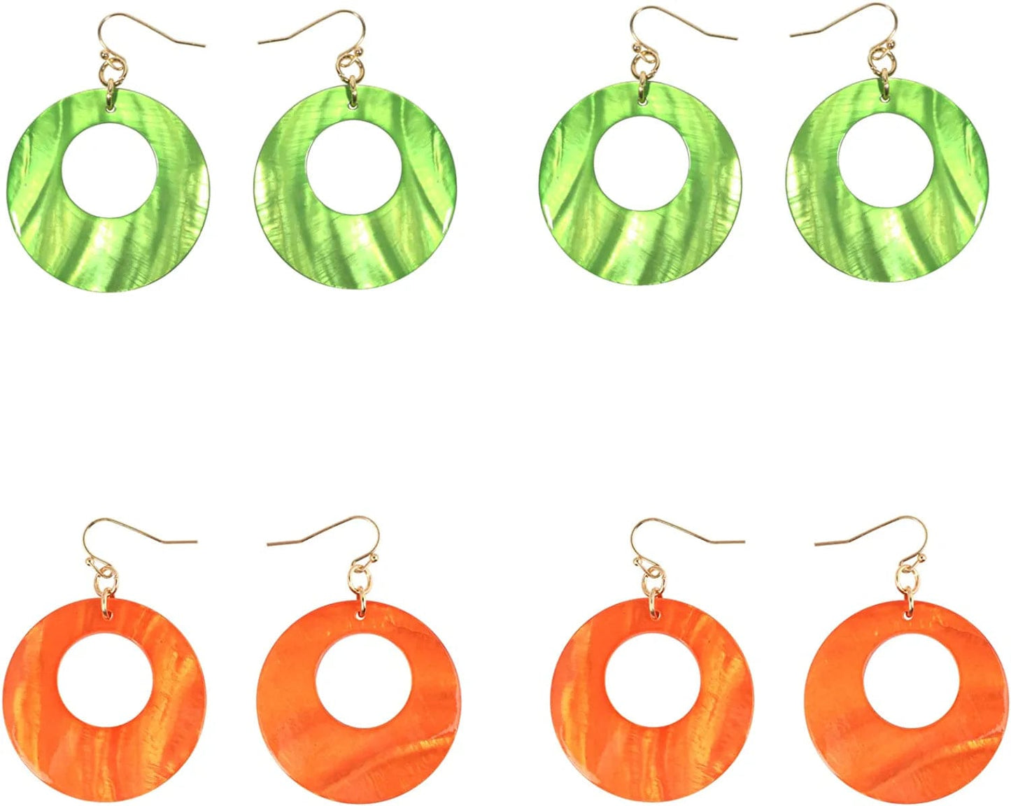 COIRIS Multi Strand Statement Colorful Beaded Necklace with Big Circle Shell Pendant for Women Earring