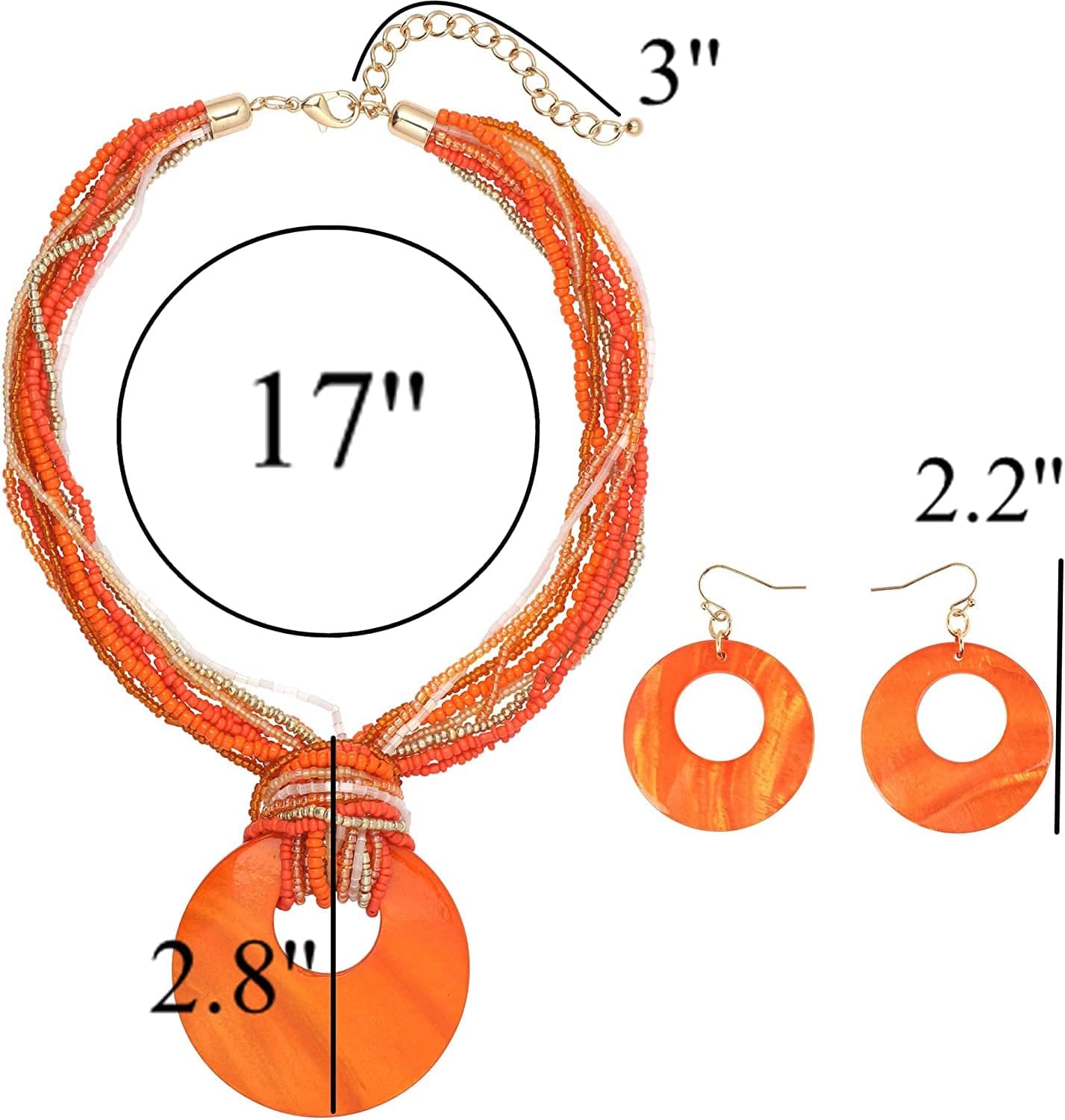 COIRIS Multi Strand Statement Colorful Beaded Necklace with Big Circle Shell Pendant for Women