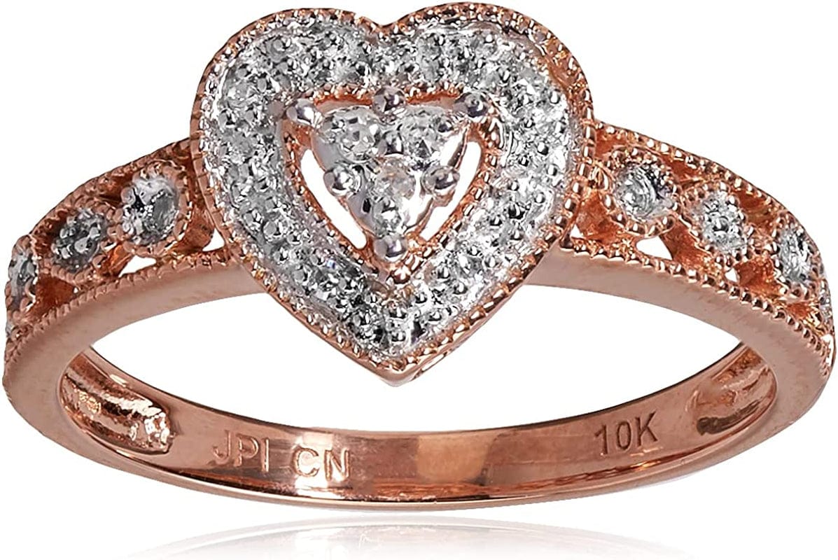 Collection 10K Gold Diamond Heart Ring (0.04 Cttw, I-J Color, I2-I3 Clarity) rose-gold / 8