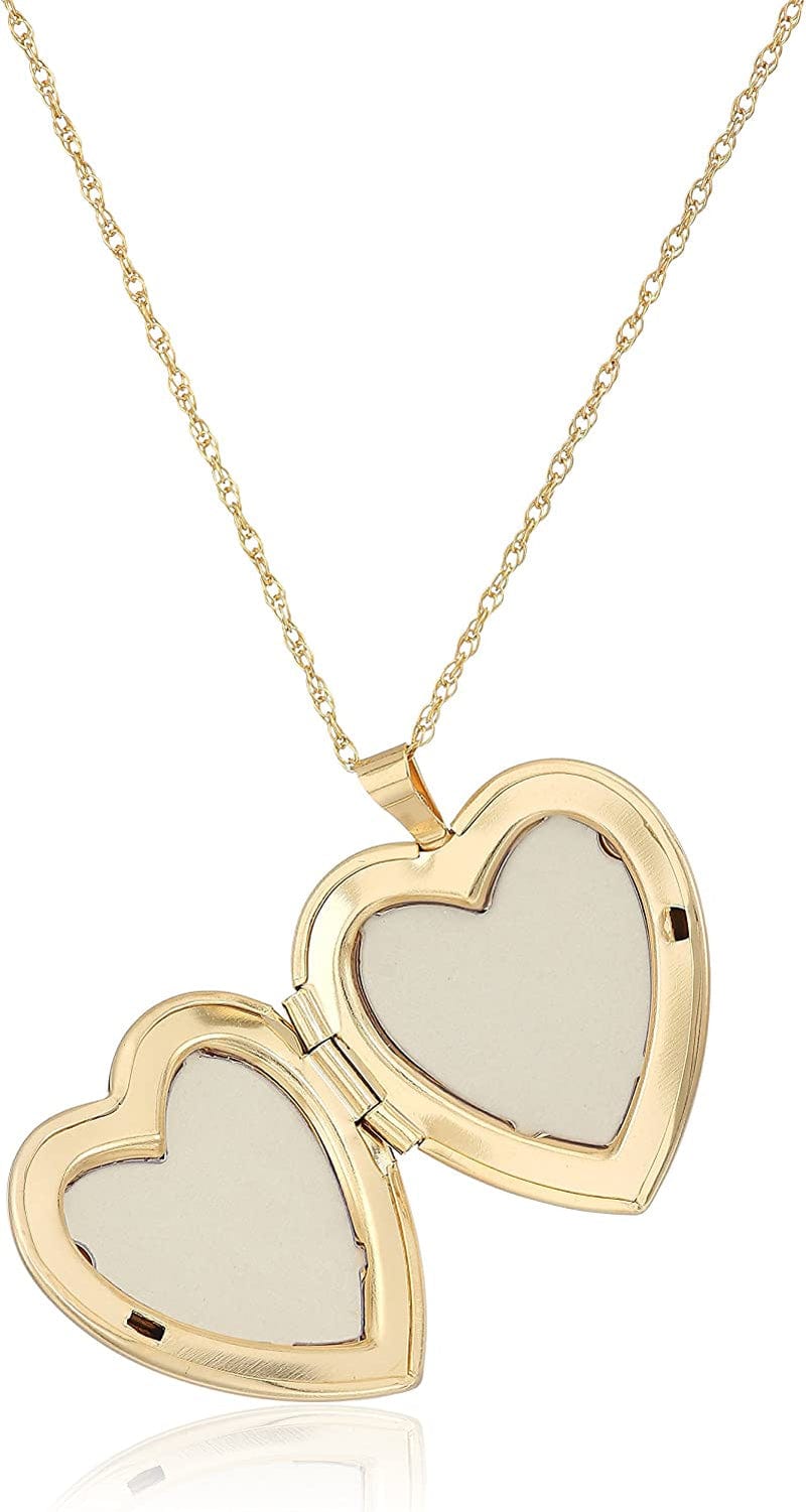 Collection 14K Satin and Polished Finish Hand Engraved Heart Shaped Locket Necklace, 18"